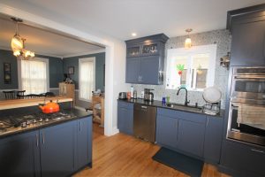 unique kitchen remodel with blue cabinets