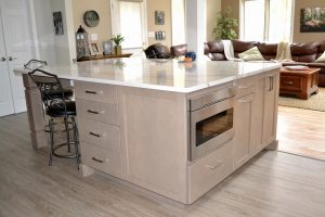 new kitchen island with microwave and cabinets