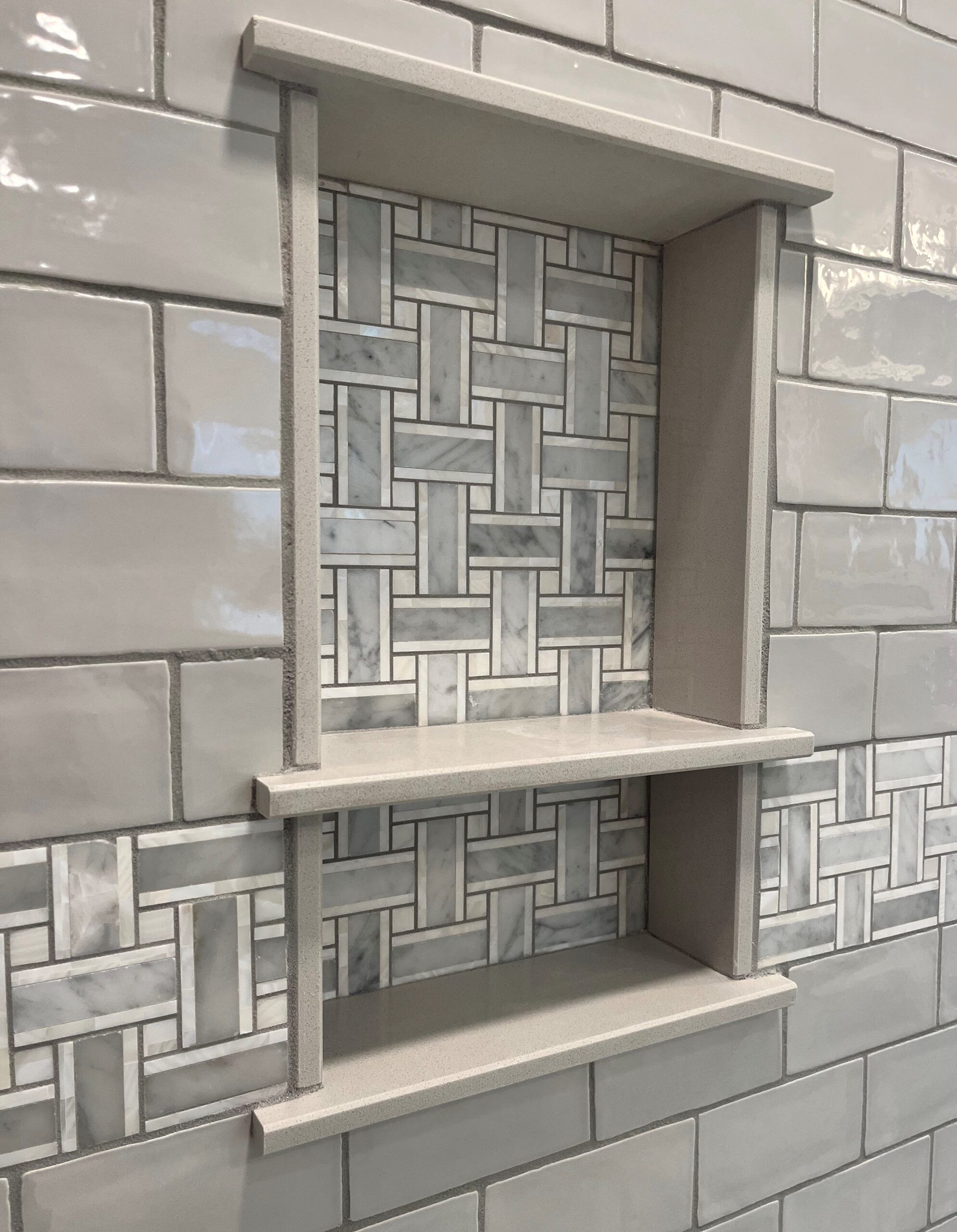 beautiful tile shower shelf in bathroom remodel in johnsonville ny