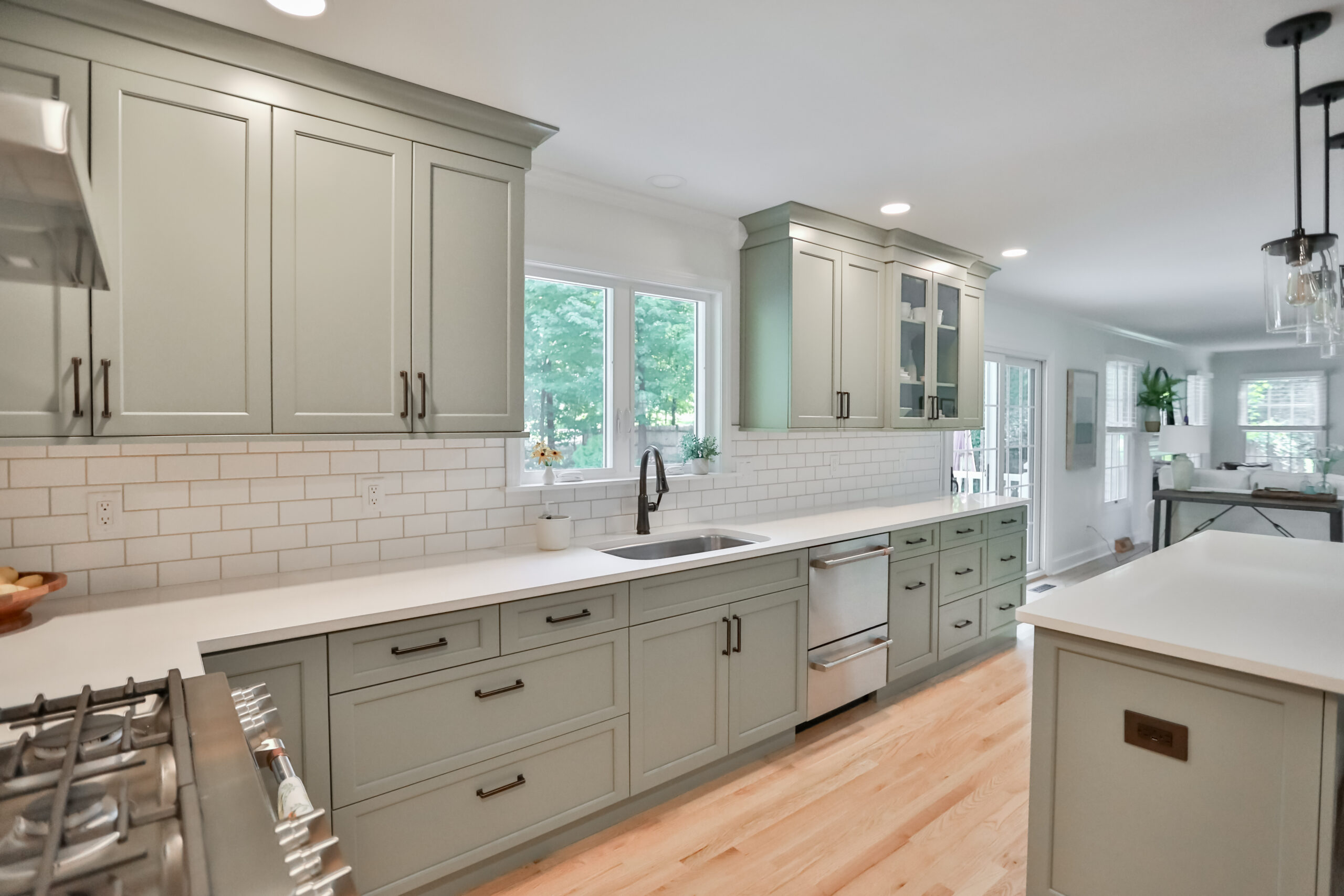 kitchen remodel with light teal cabinets