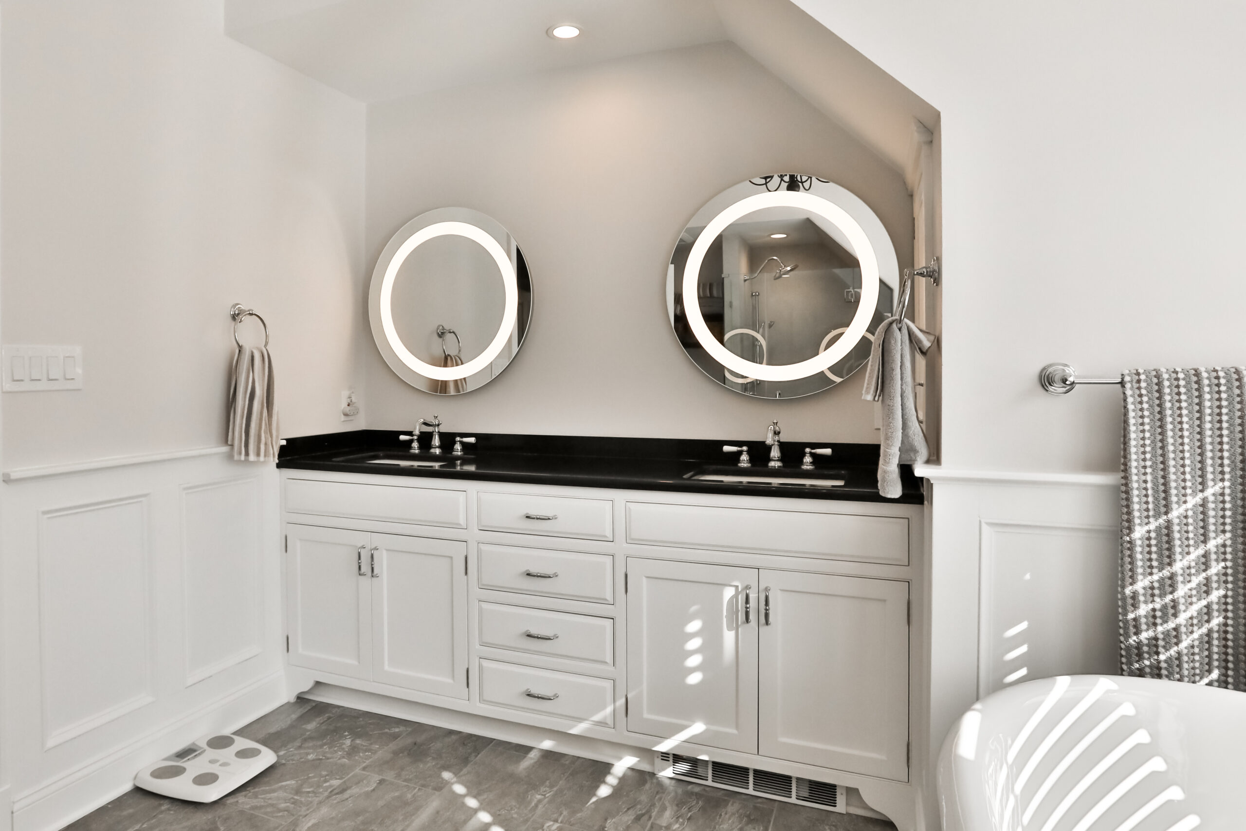 bathroom mirrors with light up circles in bathroom remodel