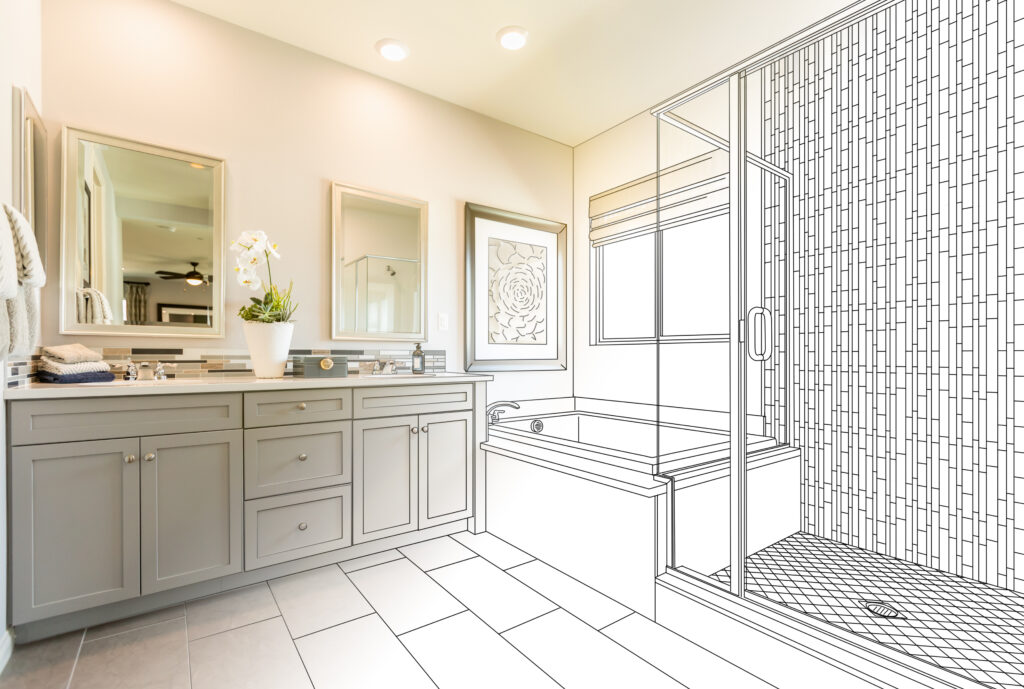 bathroom remodel plan with blueprints