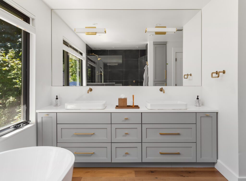 double sink vanity in a new luxury bathroom